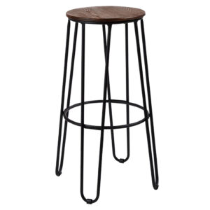 black hairpin leg bar stool hire with timber seat